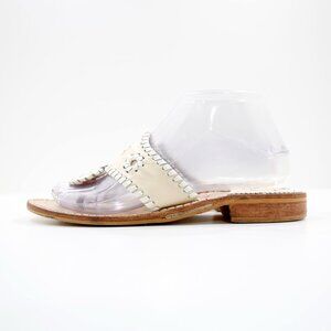Jack Rogers Palm Beach Beige & White Leather Flat Thong Sandals - 7